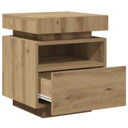 Berkfield Home Bedside Cabinet with LED Lights Artisan Oak 40x39x48.5 cm in Brown - thumbnail 6