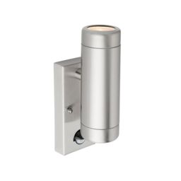 Netlighting Odyssey PIR Motion Sensor Up Down Wall Lamp Brushed Stainless Steel & Clear Glass IP44 in Grey - thumbnail 3