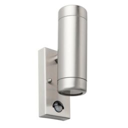 Netlighting Odyssey PIR Motion Sensor Up Down Wall Lamp Brushed Stainless Steel & Clear Glass IP44 in Grey - thumbnail 2