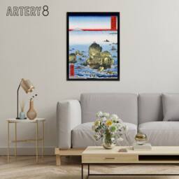 "Artery8 Futami Bay In Ise Province Framed Canvas Wall Art Print Hiroshige in Blue - Size: W12"" x H16""" - thumbnail 3
