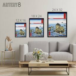 "Artery8 Futami Bay In Ise Province Framed Canvas Wall Art Print Hiroshige in Blue - Size: W12"" x H16""" - thumbnail 4