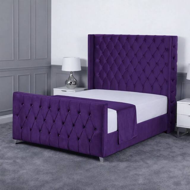 Living Comfort Bedz Seraphina Plush Velvet Upholstered Bed Slatted Base - 48Inch Headboard in Purple - Size: Double - image 1