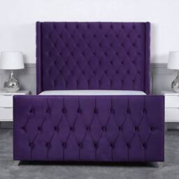 Living Comfort Bedz Seraphina Plush Velvet Upholstered Bed Slatted Base - 48Inch Headboard in Purple - Size: Double - thumbnail 2