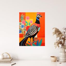 "Wee Blue Coo Wall Art Print Party Pheasant Oil Painting Orange Blue Green Folk Art Vibrant Poster - Size: W24"" x H32""" - thumbnail 4