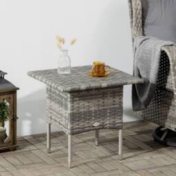 OUTSUNNY PE Rattan Outdoor Coffee Table, Easy Match Rattan Side Table in Grey