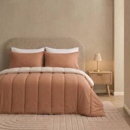 OHS Reversible 10.5 Tog Coverless Duvet with Pillowcases Washable in Terracotta - Size: Double