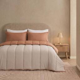 OHS Reversible 10.5 Tog Coverless Duvet with Pillowcases Washable in Terracotta - Size: Double - thumbnail 2