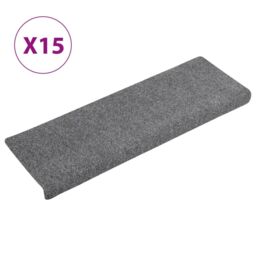 Berkfield Home Stair Mats 15 pcs Needle Punch 65x21x4 cm Light Grey - Size: Medium - thumbnail 2