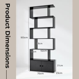 Costway 5-tier S-Shaped Bookcase Industrial Display Rack with Cabinet Wooden Bookshelf in Black - thumbnail 2