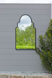 "MirrorOutlet Black Metal Framed Arched Garden Wall Mirror 41""x 24"" (104CM X 61CM) - Size: 1 Pack"