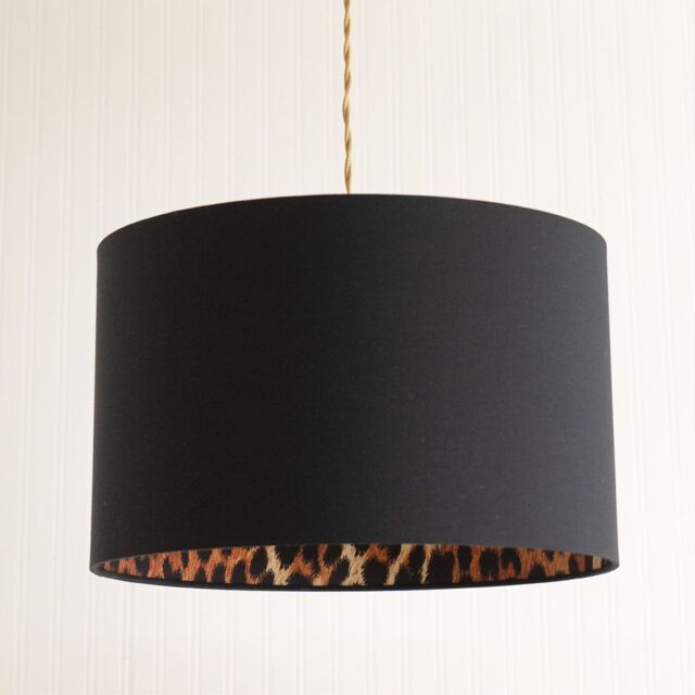 ValueLights Oasis Black Fabric with Leopard Print Inner Drum Ceiling Lamp Shade - Size: Large - image 1