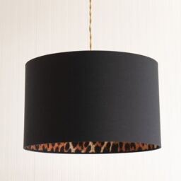 ValueLights Oasis Black Fabric with Leopard Print Inner Drum Ceiling Lamp Shade - Size: Large
