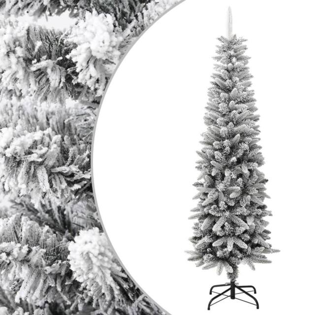 Berkfield Home Artificial Slim Christmas Tree with Flocked Snow 180 cm PVC&PE in White - image 1