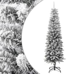 Berkfield Home Artificial Slim Christmas Tree with Flocked Snow 180 cm PVC&PE in White - thumbnail 1