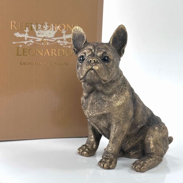 Animal Crackers French Bulldog Bronze Effect Dog Figurine From The Reflections Bronzed Range By Leonardo, In Quality Gold Gift Box - image 1