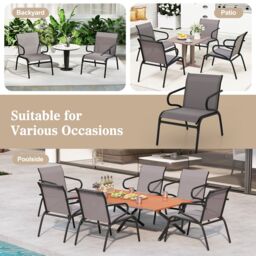 Costway Garden Chairs Set of 2 Outdoor Dining Chairs Patio Bistro Armchairs in Grey - thumbnail 6
