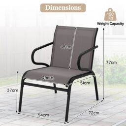 Costway Garden Chairs Set of 2 Outdoor Dining Chairs Patio Bistro Armchairs in Grey - thumbnail 2