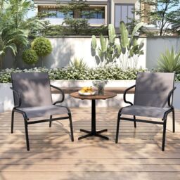 Costway Garden Chairs Set of 2 Outdoor Dining Chairs Patio Bistro Armchairs in Grey - thumbnail 3