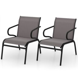 Costway Garden Chairs Set of 2 Outdoor Dining Chairs Patio Bistro Armchairs in Grey