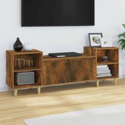 Berkfield Home TV Cabinet Smoked Oak 160x35x55 cm Engineered Wood in Brown - Size: 160 x 35 x 55 cm - thumbnail 2