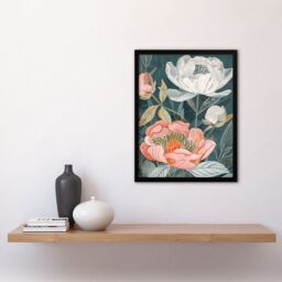 "Artery8 Red White Peonies in Bloom Artwork Wildflowers Framed Art Print in Blue - Size: W12"" x H16""" - thumbnail 4