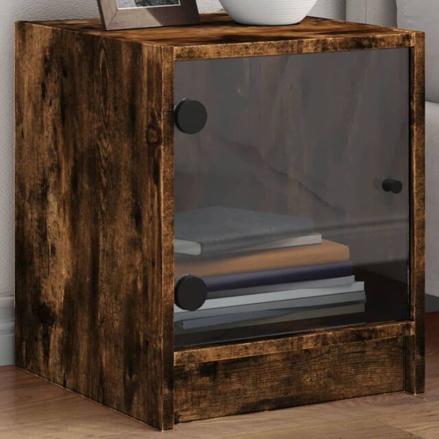 Berkfield Home Bedside Cabinet with Glass Door Smoked Oak 35x37x42 cm in Brown - Size: 35 x 37 x 42 cm - image 1
