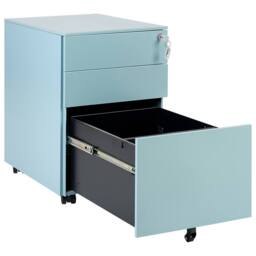 Wyld and Coco Light Blue Steel 3-Drawer Lockable Storage with Castors - thumbnail 6