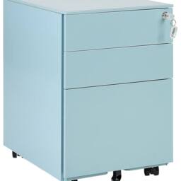 Wyld and Coco Light Blue Steel 3-Drawer Lockable Storage with Castors - thumbnail 2