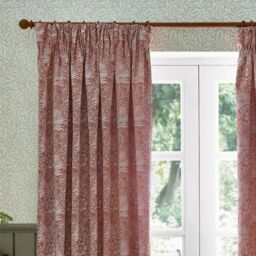 Morris & Co Marigold Jacquard Floral Room Darkening Pencil Pleat Curtains in Red - Size: 168 cm width x 137 cm drop - thumbnail 3