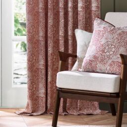 Morris & Co Marigold Jacquard Floral Room Darkening Pencil Pleat Curtains in Red - Size: 168 cm width x 137 cm drop - thumbnail 4