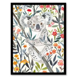 "Artery8 Happy Koala Bear on Blooming Tree Watercolour Framed Wall Art - Size: W12"" x H16""" - thumbnail 1