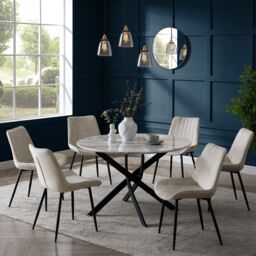 Home Detail Morag Round Marble Effect Dining Table Black Legs in White - Size: 120 cm - thumbnail 5