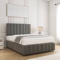 "BSSPOKE Isabella Divan Bed Velvet 24""Headboard & 2Drawers Same Side Mattress in Grey - Size: Single" - thumbnail 3