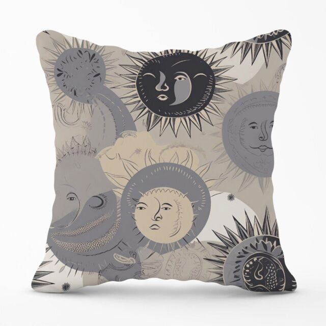 Warren Reed - Designer Grey Black Abstract Moon & Sun Outdoor Cushion - Size: 60 cm x 60 cm - image 1