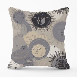 Warren Reed - Designer Grey Black Abstract Moon & Sun Outdoor Cushion - Size: 60 cm x 60 cm - thumbnail 1