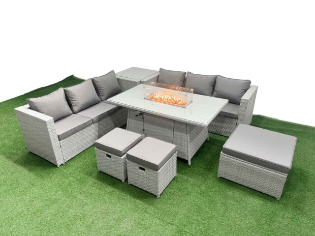 Fimous 9 Seat PE Rattan Lounge Sofa Set Outdoor Garden Furniture Sets in Light Grey - image 1