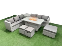 Fimous 9 Seat PE Rattan Lounge Sofa Set Outdoor Garden Furniture Sets in Light Grey - thumbnail 2
