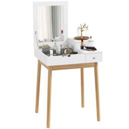 HOMCOM Dressing Table Vanity Desk Flip-up Mirror 2 Drawers in White - thumbnail 2