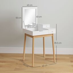 HOMCOM Dressing Table Vanity Desk Flip-up Mirror 2 Drawers in White - thumbnail 3