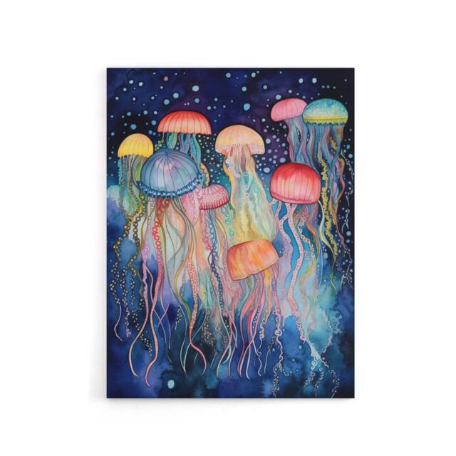 "Artery8 Colourful Watercolour Jellyfish Canvas Wall Art Print - Size: W18"" x H24""" - image 1