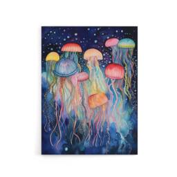 "Artery8 Colourful Watercolour Jellyfish Canvas Wall Art Print - Size: W18"" x H24""" - thumbnail 1