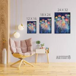 "Artery8 Colourful Watercolour Jellyfish Canvas Wall Art Print - Size: W18"" x H24""" - thumbnail 4