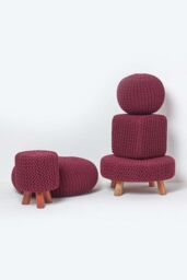 Homescapes Round Cotton Knitted Pouffe Footstool in Plum - thumbnail 5