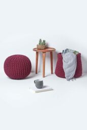 Homescapes Round Cotton Knitted Pouffe Footstool in Plum - thumbnail 6