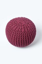 Homescapes Round Cotton Knitted Pouffe Footstool in Plum - thumbnail 3