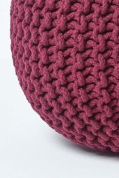Homescapes Round Cotton Knitted Pouffe Footstool in Plum - thumbnail 4