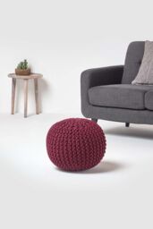 Homescapes Round Cotton Knitted Pouffe Footstool in Plum - thumbnail 2