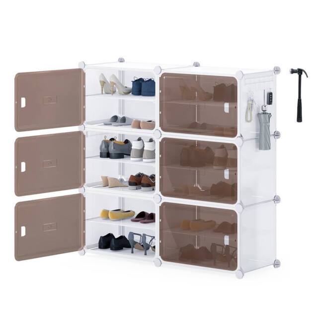 Gymax 6-Tier Plastic Shoe Cabinet 24 Pair Shoe Rack With Removable Shelves in White - image 1