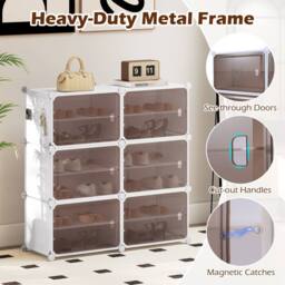 Gymax 6-Tier Plastic Shoe Cabinet 24 Pair Shoe Rack With Removable Shelves in White - thumbnail 6