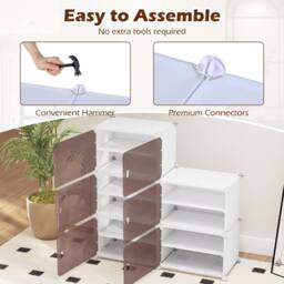 Gymax 6-Tier Plastic Shoe Cabinet 24 Pair Shoe Rack With Removable Shelves in White - thumbnail 7